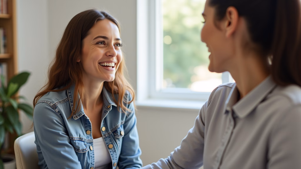 Adult receiving speech therapy, focused expression, supportive therapist, natural light, Adulto em sessão de terapia fonoaudiológica.