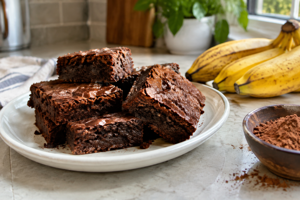 Brownie de banana e cacau leva três ingredientes e não tem açúcar adicionado