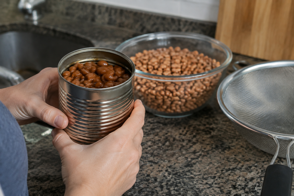 A lista de ingredientes recomendada reúne feijão, água e sal.