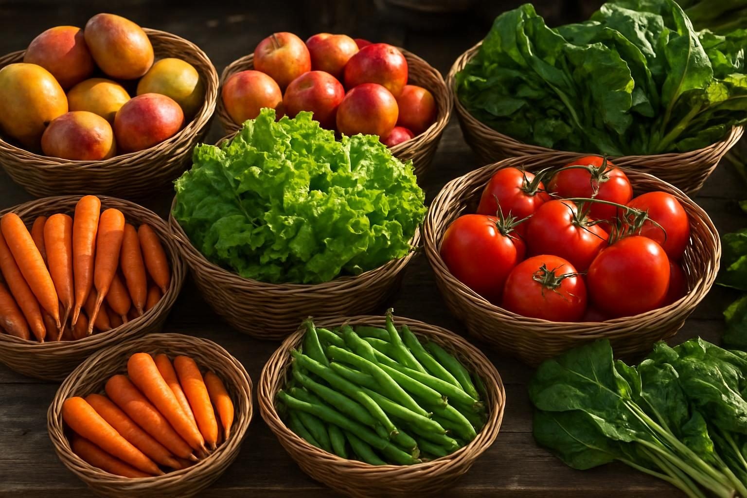 Banca de feira com frutas, verduras, legumes e feijão frescos