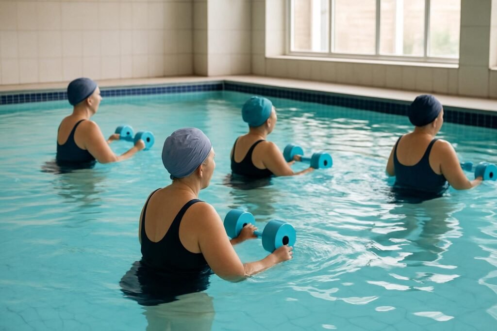 Mulheres praticando hidroginástica, exercício de baixo impacto indicado para quem tem lipedema