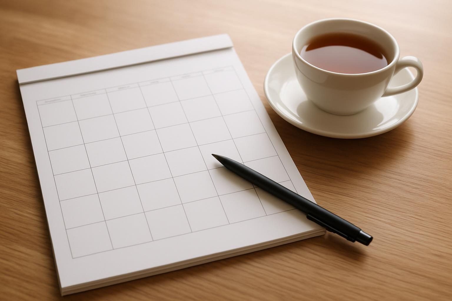 Calendário de papel sobre a mesa usado para contar as semanas da gravidez
