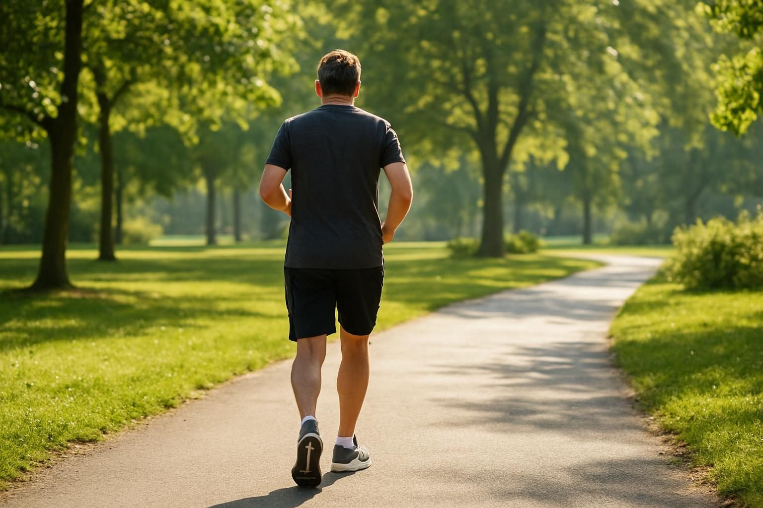 Adulto fazendo caminhada em parque pela manhã